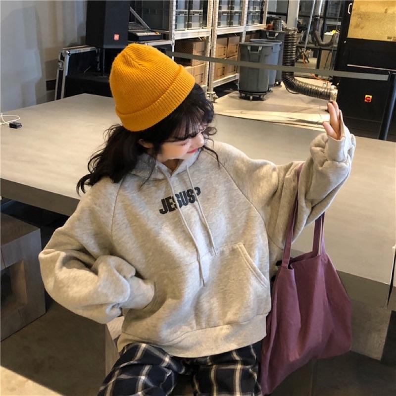 現貨出清 加厚款連帽上衣 連帽 交叉造型 加絨毛 短板連帽上衣 大學t 連帽T 寬版上衣 衣服 穿搭 流行款 外套-細節圖5