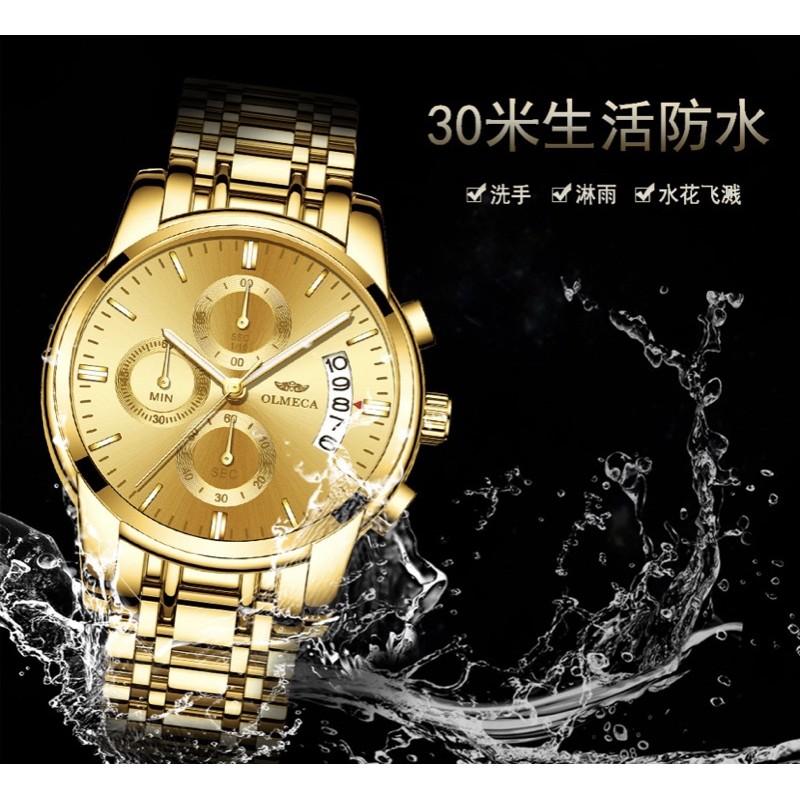 現貨 真三眼日曆錶 防水錶 夜光錶 真三眼 三眼錶 日曆錶 手錶 錶 鋼錶 金錶 藍光 商務 父親節 情人節 禮物 生日-細節圖3