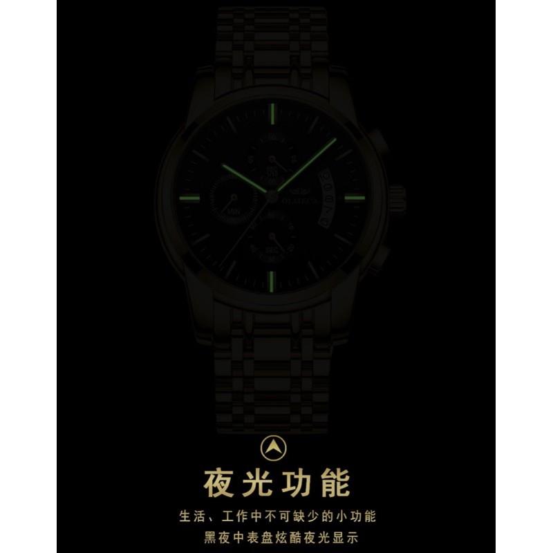 現貨 真三眼日曆錶 防水錶 夜光錶 真三眼 三眼錶 日曆錶 手錶 錶 鋼錶 金錶 藍光 商務 父親節 情人節 禮物 生日-細節圖4