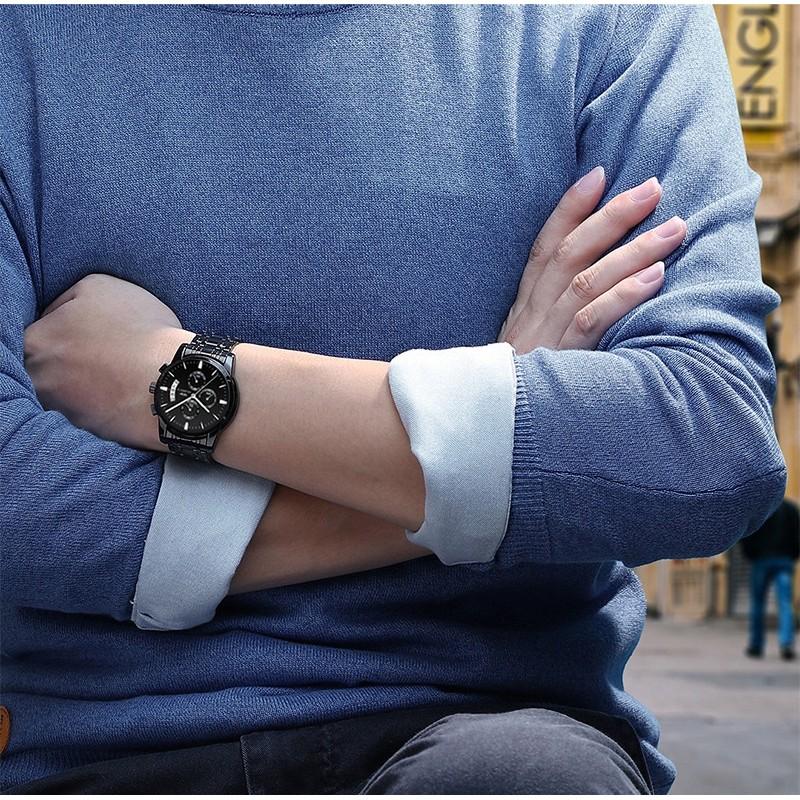 現貨 真三眼日曆錶 防水錶 夜光錶 真三眼 三眼錶 日曆錶 手錶 錶 鋼錶 金錶 藍光 商務 父親節 情人節 禮物 生日-細節圖6