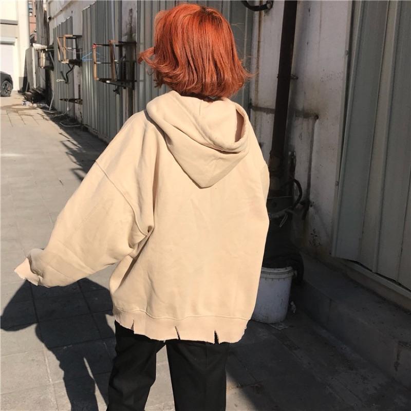 現貨出清 韓版 寬鬆 下擺剪破 厚款大學t 連帽T 帽T 帽踢 字母 寬版上衣 衣服 穿搭 時尚 流行款 設計款 上衣-細節圖5