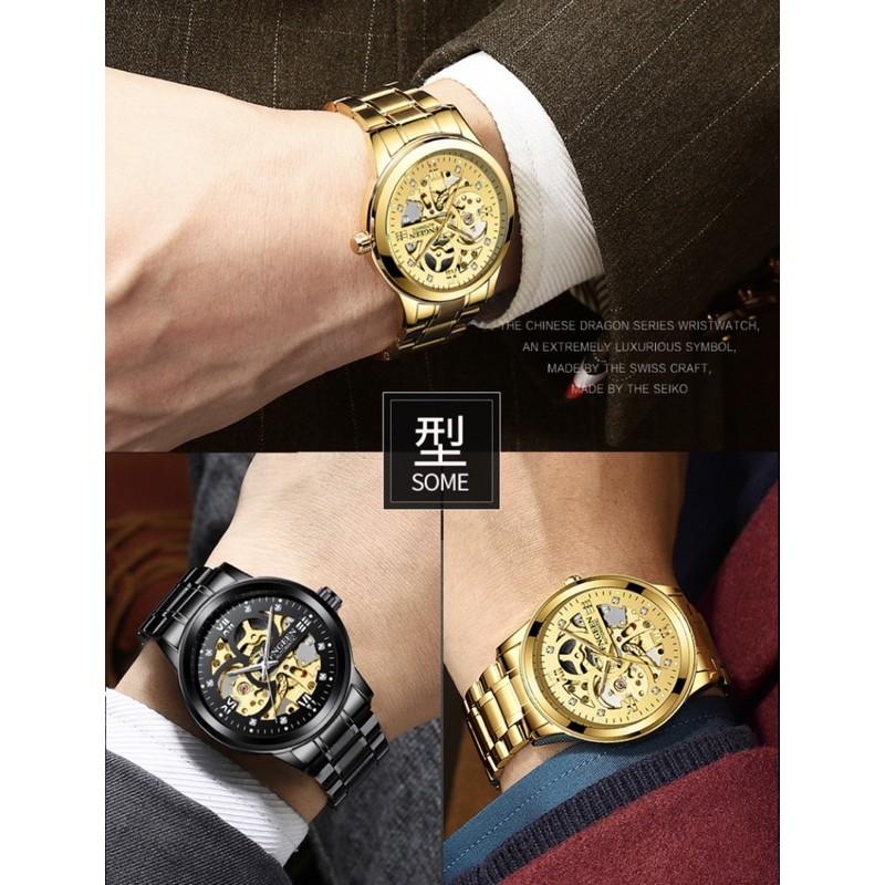 現貨 機械錶 鋼錶 金錶 鎢鋼 鋼錶帶 錶 手錶 夜光錶 防水錶 情人節 送禮 生日禮物 上班族 父親節-細節圖2