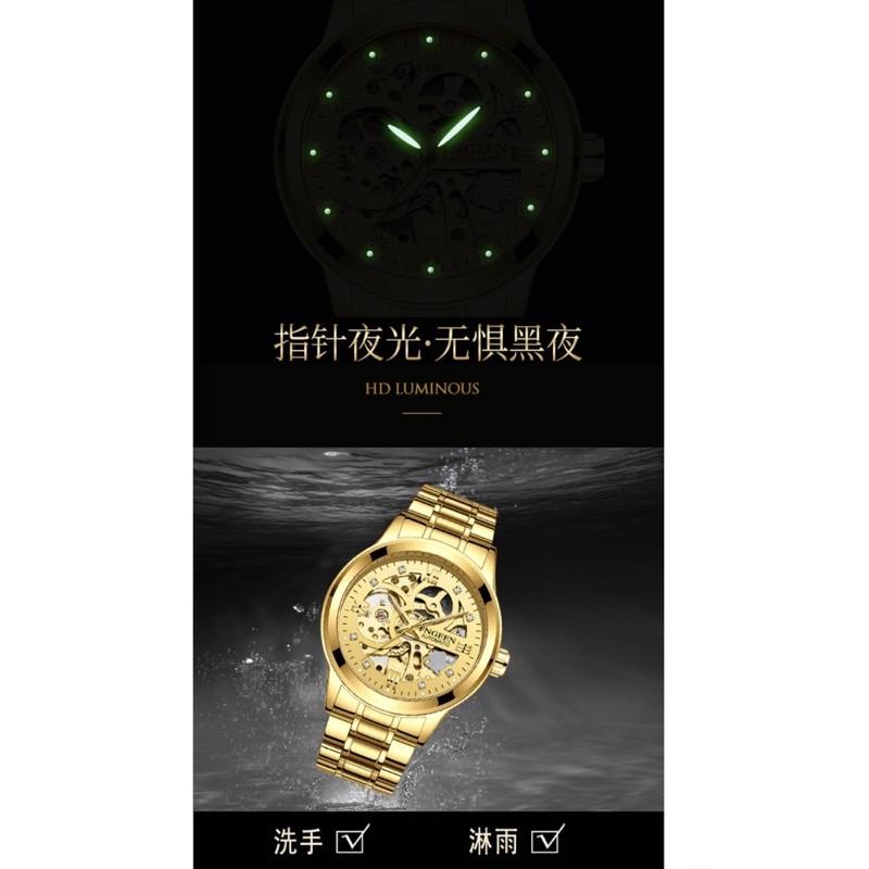 現貨 機械錶 鋼錶 金錶 鎢鋼 鋼錶帶 錶 手錶 夜光錶 防水錶 情人節 送禮 生日禮物 上班族 父親節-細節圖3