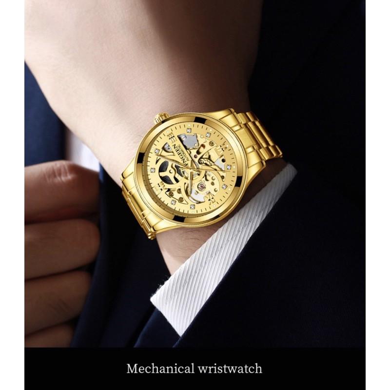 現貨 機械錶 鋼錶 金錶 鎢鋼 鋼錶帶 錶 手錶 夜光錶 防水錶 情人節 送禮 生日禮物 上班族 父親節-細節圖4