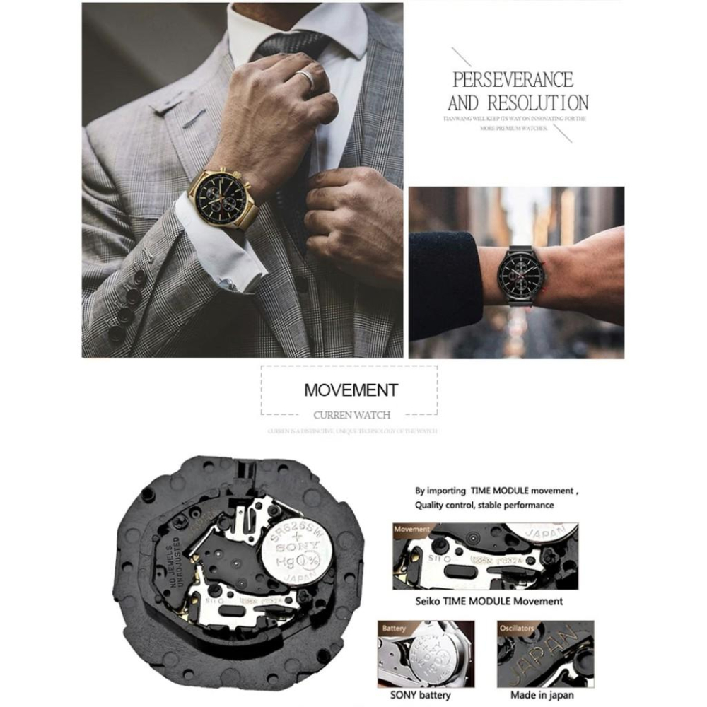 現貨 正品 假三眼 真 日曆錶 鎢鋼材質 防水 鋼錶 商務 手錶 錶 對錶 男錶 情人節 送禮 生日禮物 三眼錶 金錶-細節圖5