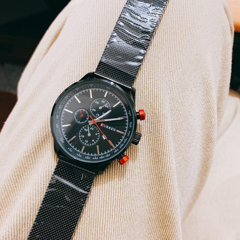 現貨 正品 假三眼 真 日曆錶 鎢鋼材質 防水 鋼錶 商務 手錶 錶 對錶 男錶 情人節 送禮 生日禮物 三眼錶 金錶-細節圖9