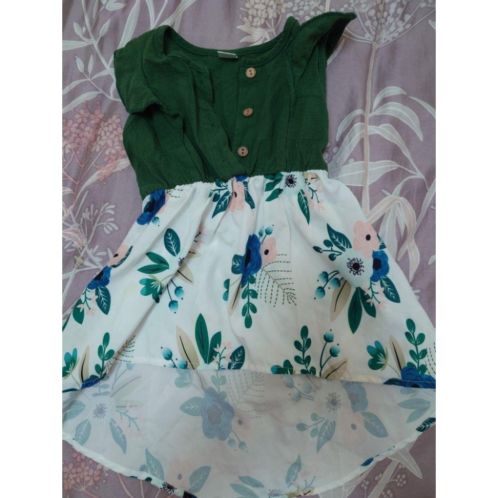 二手 童裝 歐美渡假風前短後長碎花連身裙 洋裝 12-18M/2Y-細節圖5