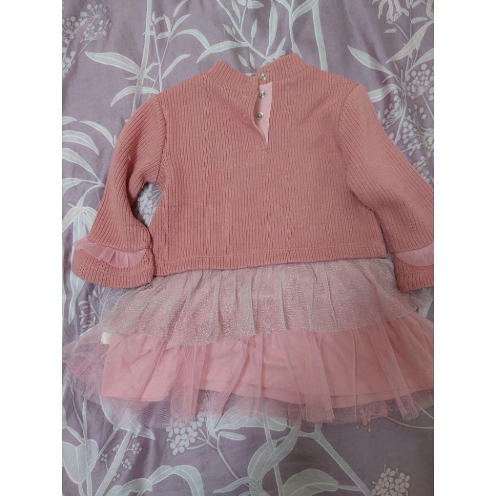 二手 童裝 Hallmark babies 粉色網紗氣質長袖連身裙 80-細節圖2