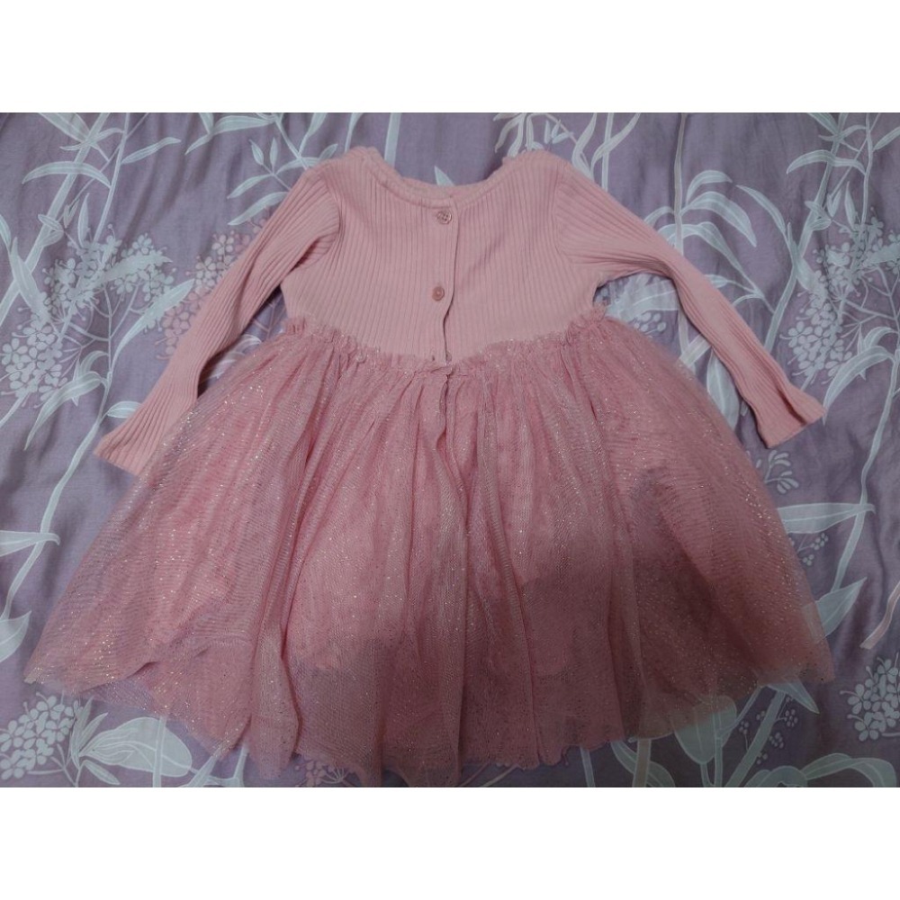 二手 童裝 NEXT 粉色獨角獸網紗連身裙 80-細節圖3