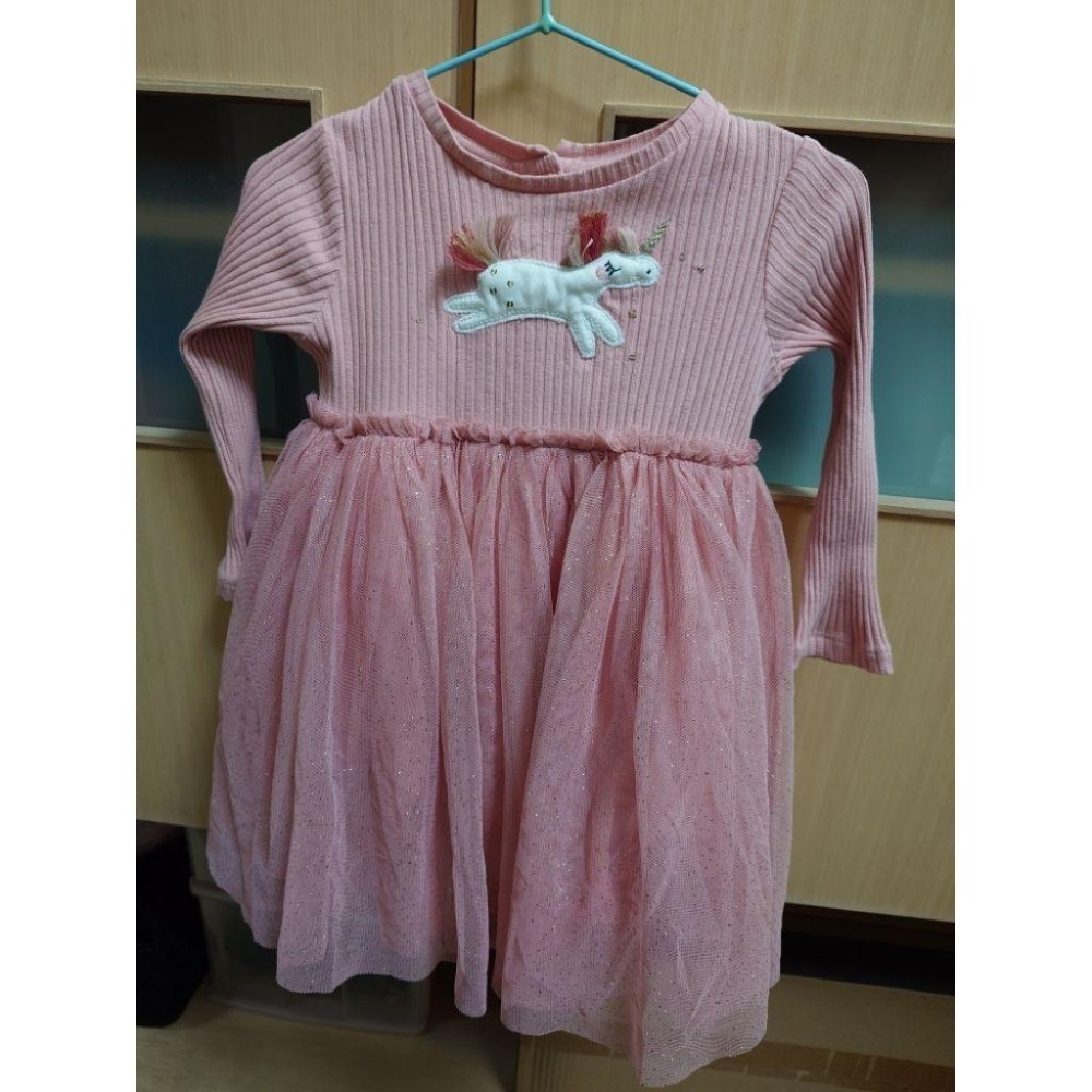二手 童裝 NEXT 粉色獨角獸網紗連身裙 80-細節圖4