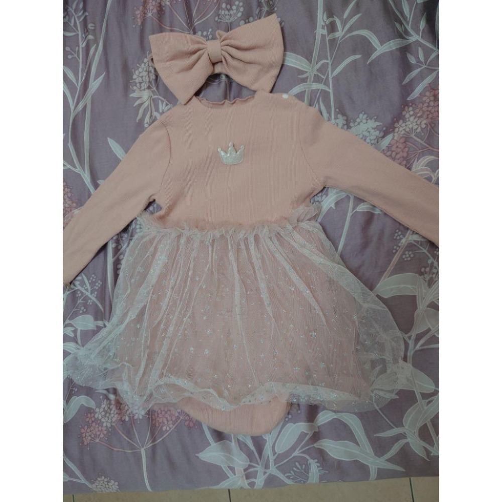 二手近新 女寶 網紗連身包屁裙 80 贈髮帶-細節圖4