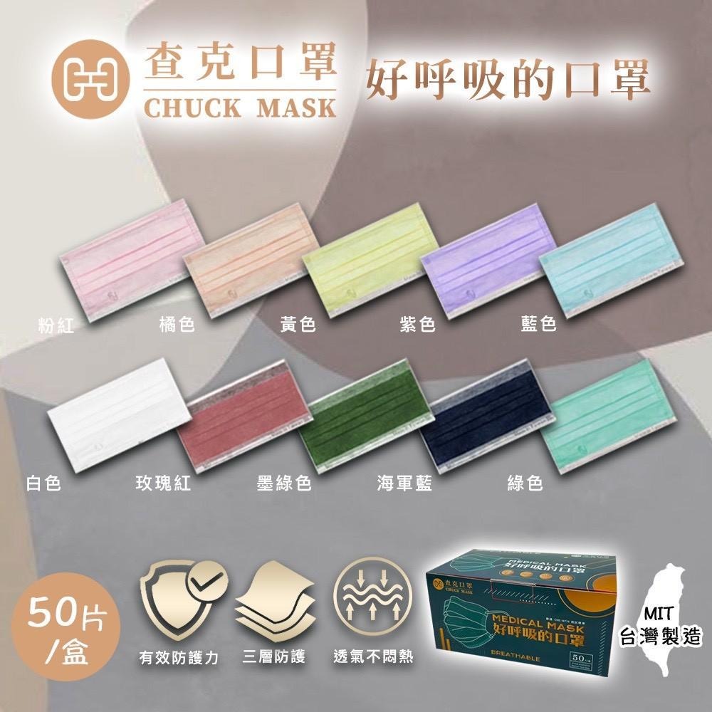 【現貨】MIT台灣製【查克成人平面醫用口罩】 查克口罩 50入 成人平面口罩 醫用口罩-細節圖2