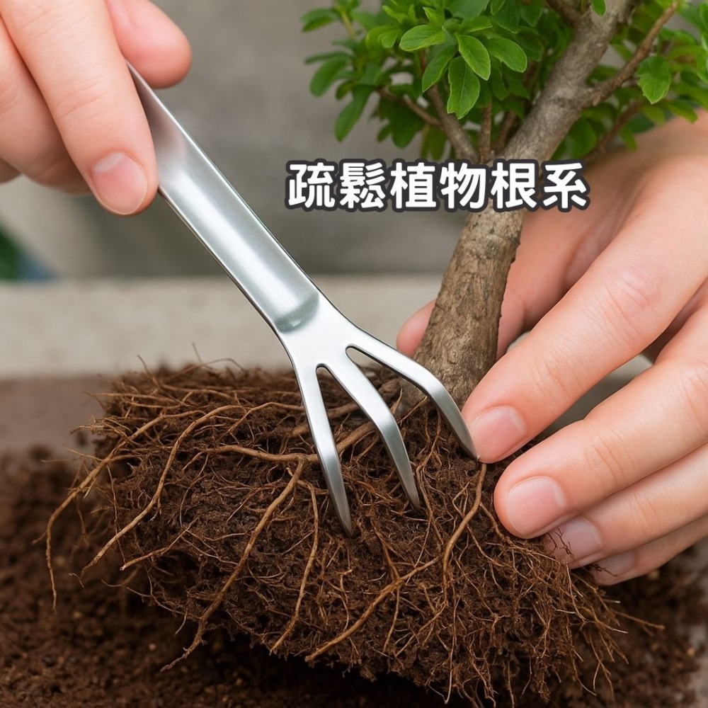 盆景耙子 盆景耙 園藝耙子 園藝工具 不鏽鋼園藝工具 鬆土壓土 盆景工具 厚實耐用 換盆工具 梳理根系 耙子-細節圖8