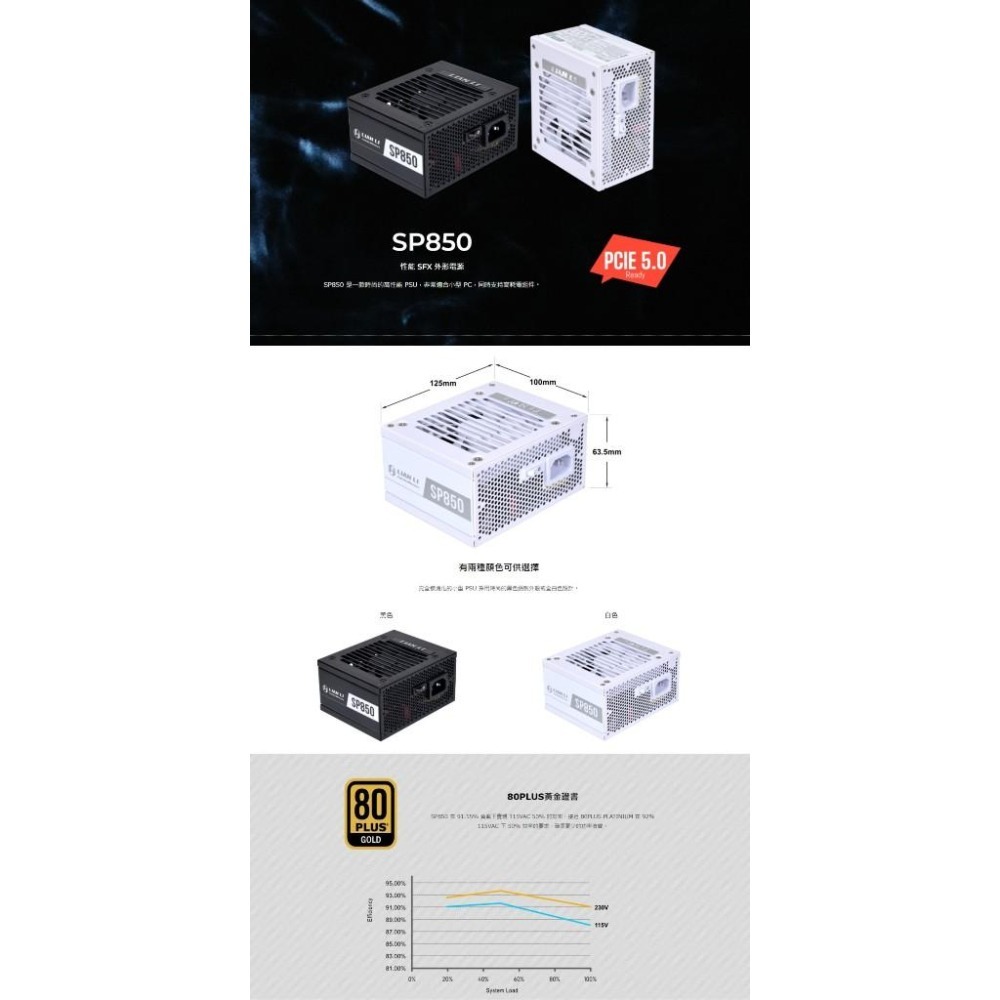 捷大電腦 聯力 LIAN LI SP850B 黑 金牌 雙8 全模組 電源供應器-細節圖2