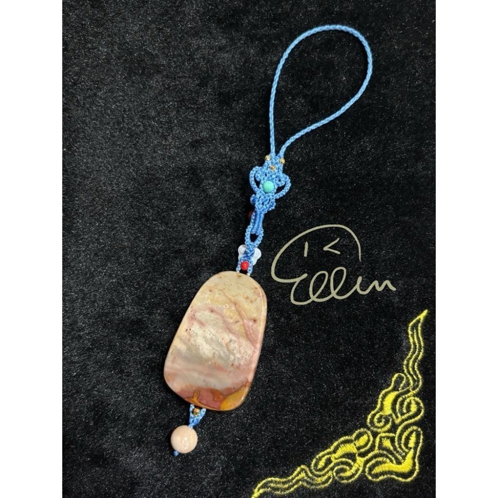 海洋石 錦鯉雕刻 游刃有餘🎏 水藍色系掛繩 蠟線編織掛繩/掛飾/掛件/包掛/編繩/吊飾可拆 G02-細節圖3