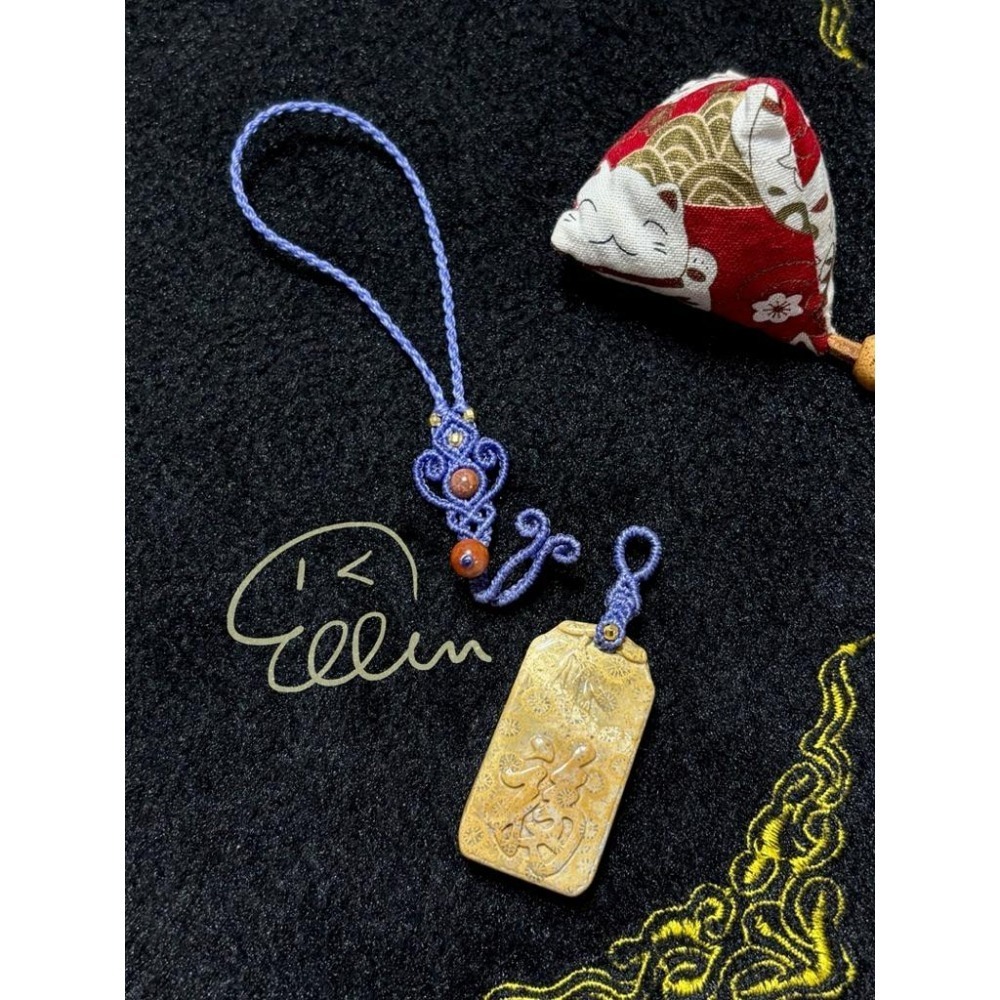 珊瑚玉 竹報福澤 紫色系掛繩 蠟線編織掛繩/掛飾/掛件/包掛/編繩/吊飾可拆 G03-細節圖5