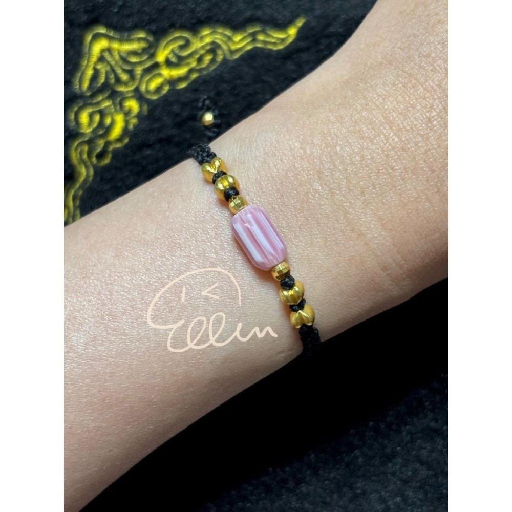 莫蘭迪粉色系 尼泊爾雪弗蘭琉璃珠配飾 黑色系蠟線編織手繩/手鍊/編繩/扣式 可微調整長度 單尾伸縮 B068-細節圖4