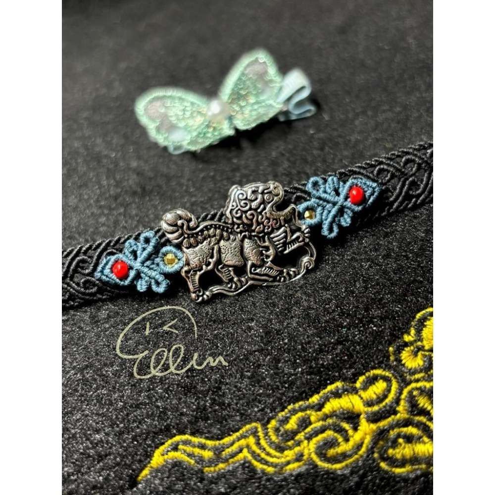 舊銀合金 麒麟瑞獸配飾 黑色系蠟線編織手繩/手鍊/編繩/扣式 可微調整長度 單尾伸縮 B016-細節圖2