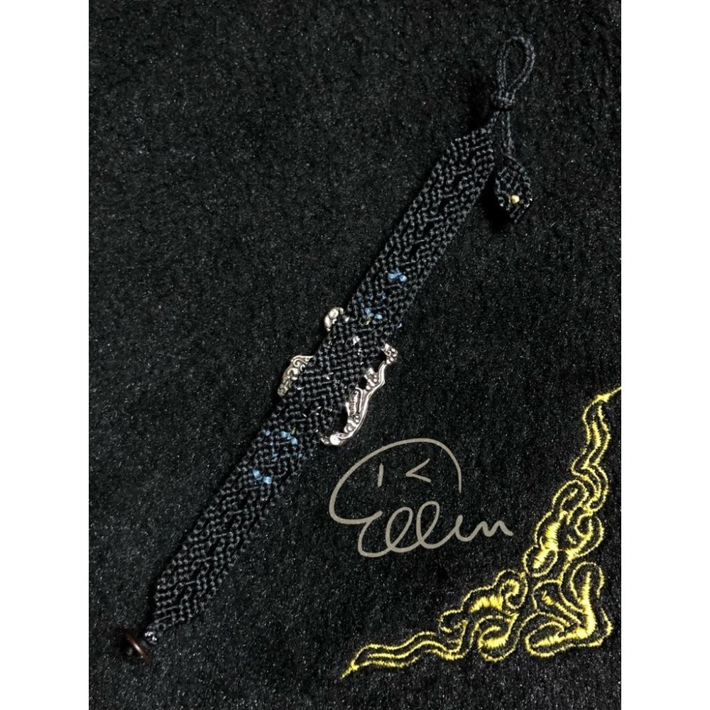 舊銀合金 麒麟瑞獸配飾 黑色系蠟線編織手繩/手鍊/編繩/扣式 可微調整長度 單尾伸縮 B016-細節圖4