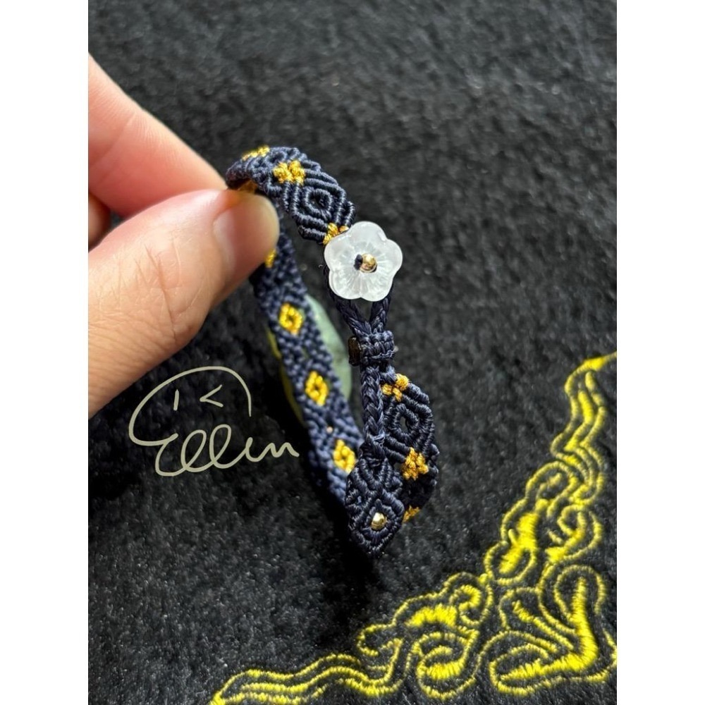 岫玉 可愛趴趴貓咪 深藍色系蠟線編織手繩/手鍊/編繩/扣式 可微調整長度 單尾伸縮 B407-細節圖3