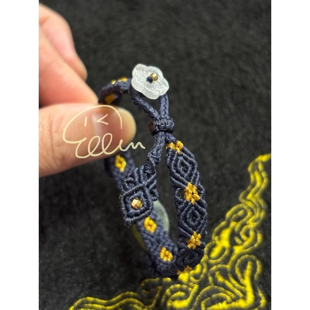 岫玉 可愛趴趴貓咪 深藍色系蠟線編織手繩/手鍊/編繩/扣式 可微調整長度 單尾伸縮 B407-細節圖6