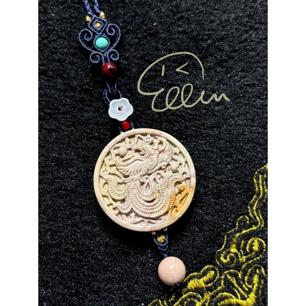 海洋石 鳳凰于飛 深藍色系掛繩 蠟線編織掛繩/掛飾/掛件/包掛/編繩/吊飾可拆 G04-細節圖2