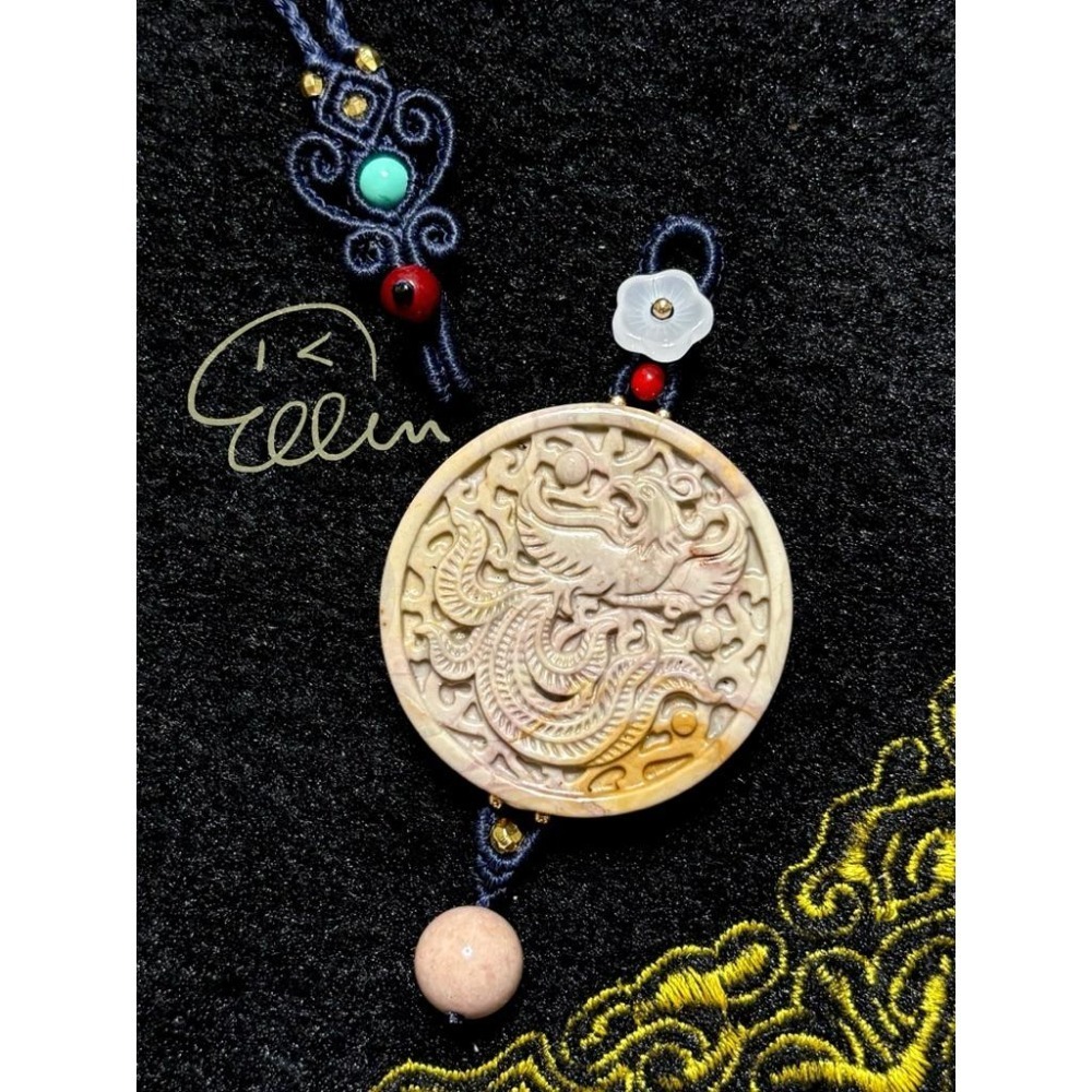 海洋石 鳳凰于飛 深藍色系掛繩 蠟線編織掛繩/掛飾/掛件/包掛/編繩/吊飾可拆 G04-細節圖5