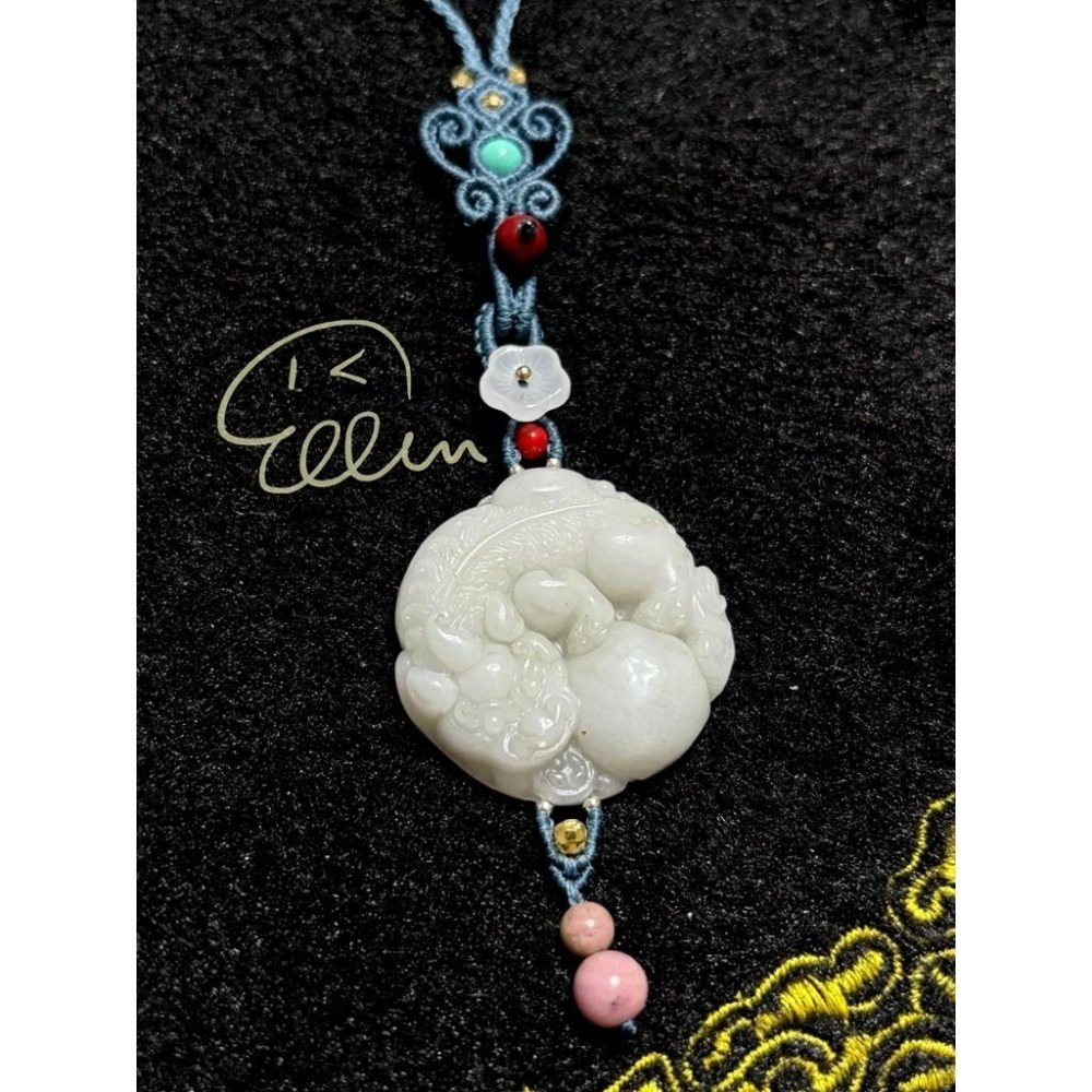 佘太翠 貔貅護珠 莫蘭迪灰藍色系掛繩 蠟線編織掛繩/掛飾/掛件/包掛/編繩/吊飾可拆 G05-細節圖2