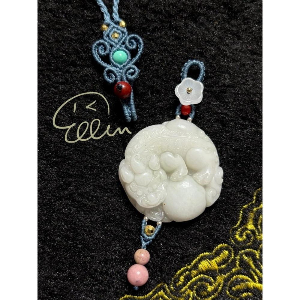 佘太翠 貔貅護珠 莫蘭迪灰藍色系掛繩 蠟線編織掛繩/掛飾/掛件/包掛/編繩/吊飾可拆 G05-細節圖5