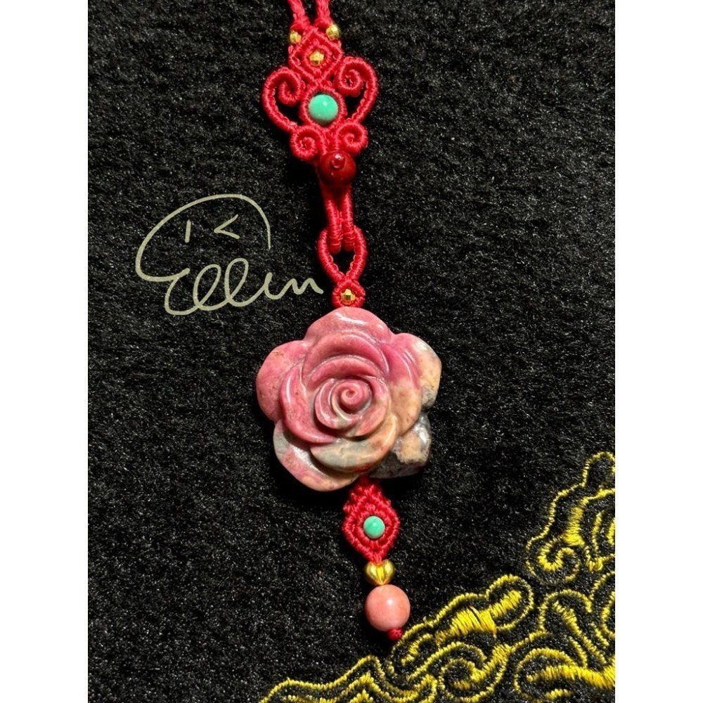 薔薇輝 玫瑰花 喜慶紅色系掛繩 蠟線編織掛繩/掛飾/掛件/包掛/編繩/吊飾可拆 G06-細節圖2