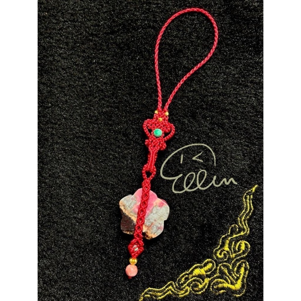 薔薇輝 玫瑰花 喜慶紅色系掛繩 蠟線編織掛繩/掛飾/掛件/包掛/編繩/吊飾可拆 G06-細節圖3