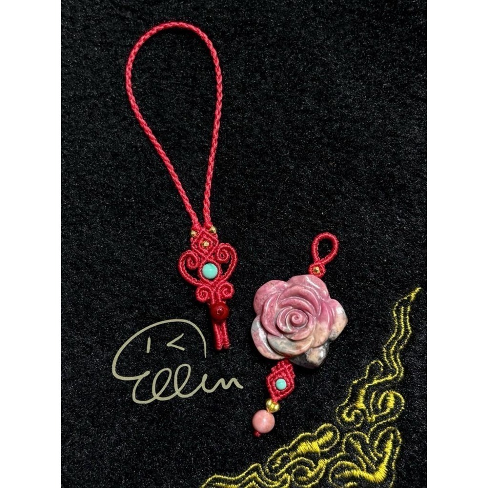 薔薇輝 玫瑰花 喜慶紅色系掛繩 蠟線編織掛繩/掛飾/掛件/包掛/編繩/吊飾可拆 G06-細節圖4
