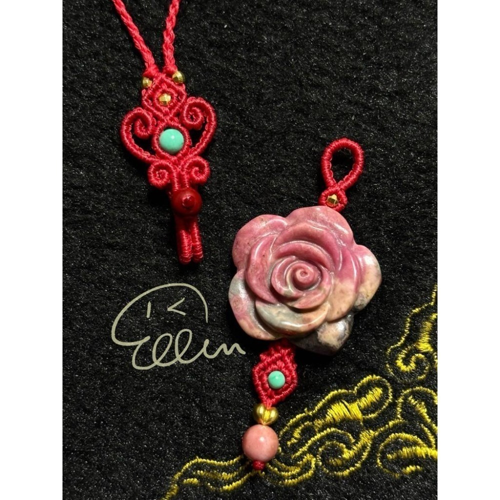 薔薇輝 玫瑰花 喜慶紅色系掛繩 蠟線編織掛繩/掛飾/掛件/包掛/編繩/吊飾可拆 G06-細節圖5