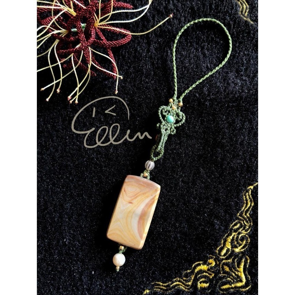 海洋石 節節高升 橄欖綠色系掛繩 蠟線編織掛繩/掛飾/掛件/包掛/編繩/吊飾可拆 G01-細節圖2