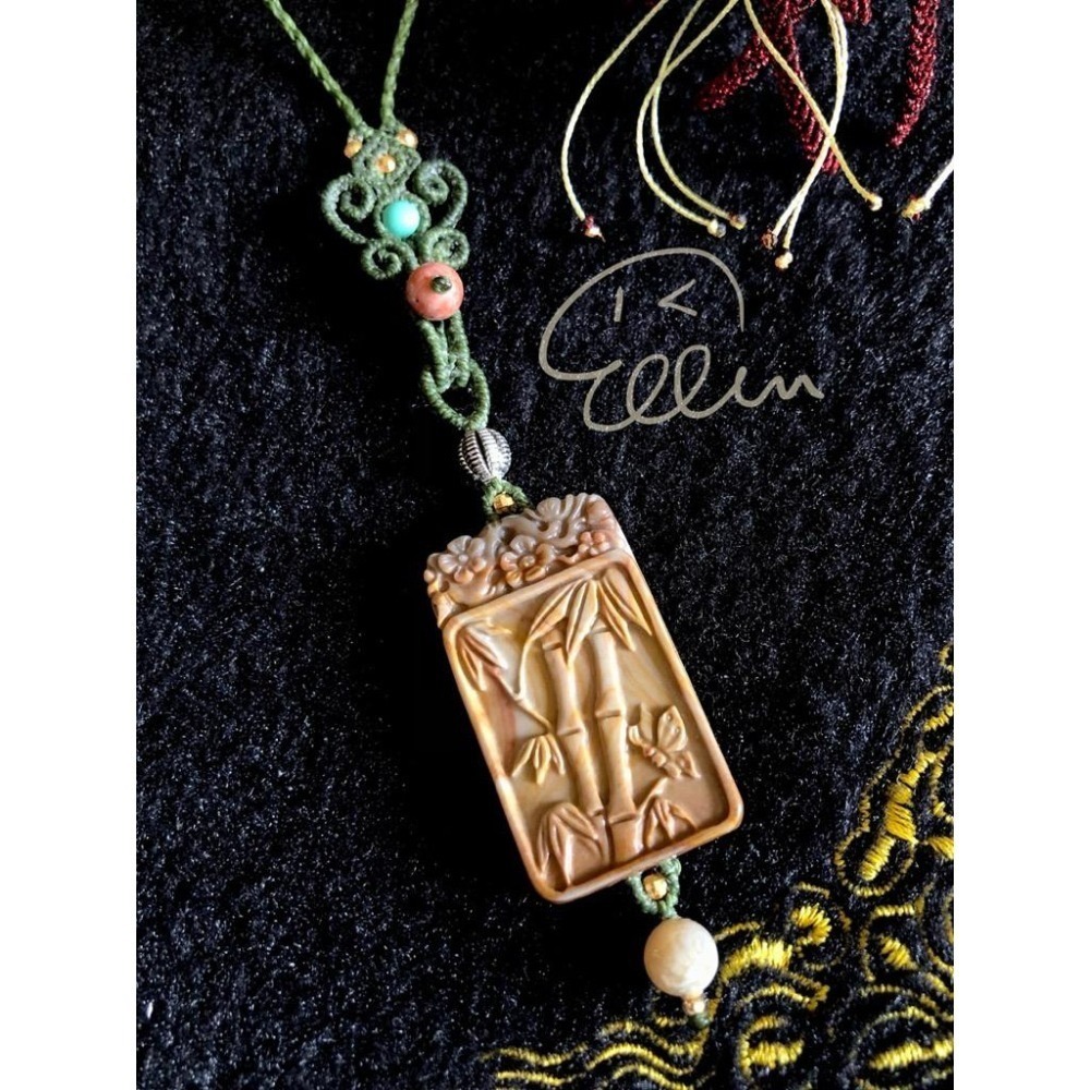 海洋石 節節高升 橄欖綠色系掛繩 蠟線編織掛繩/掛飾/掛件/包掛/編繩/吊飾可拆 G01-細節圖3