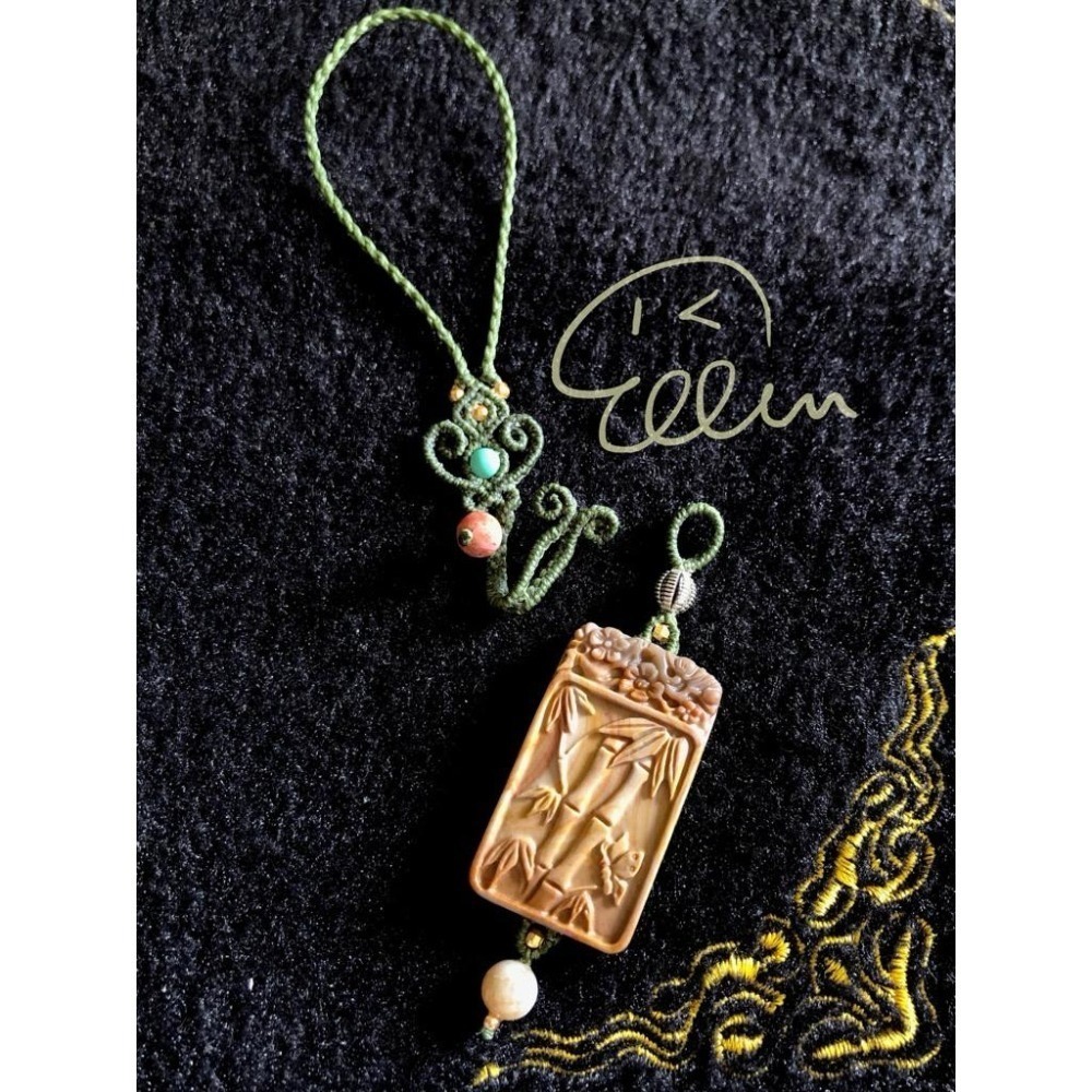 海洋石 節節高升 橄欖綠色系掛繩 蠟線編織掛繩/掛飾/掛件/包掛/編繩/吊飾可拆 G01-細節圖5