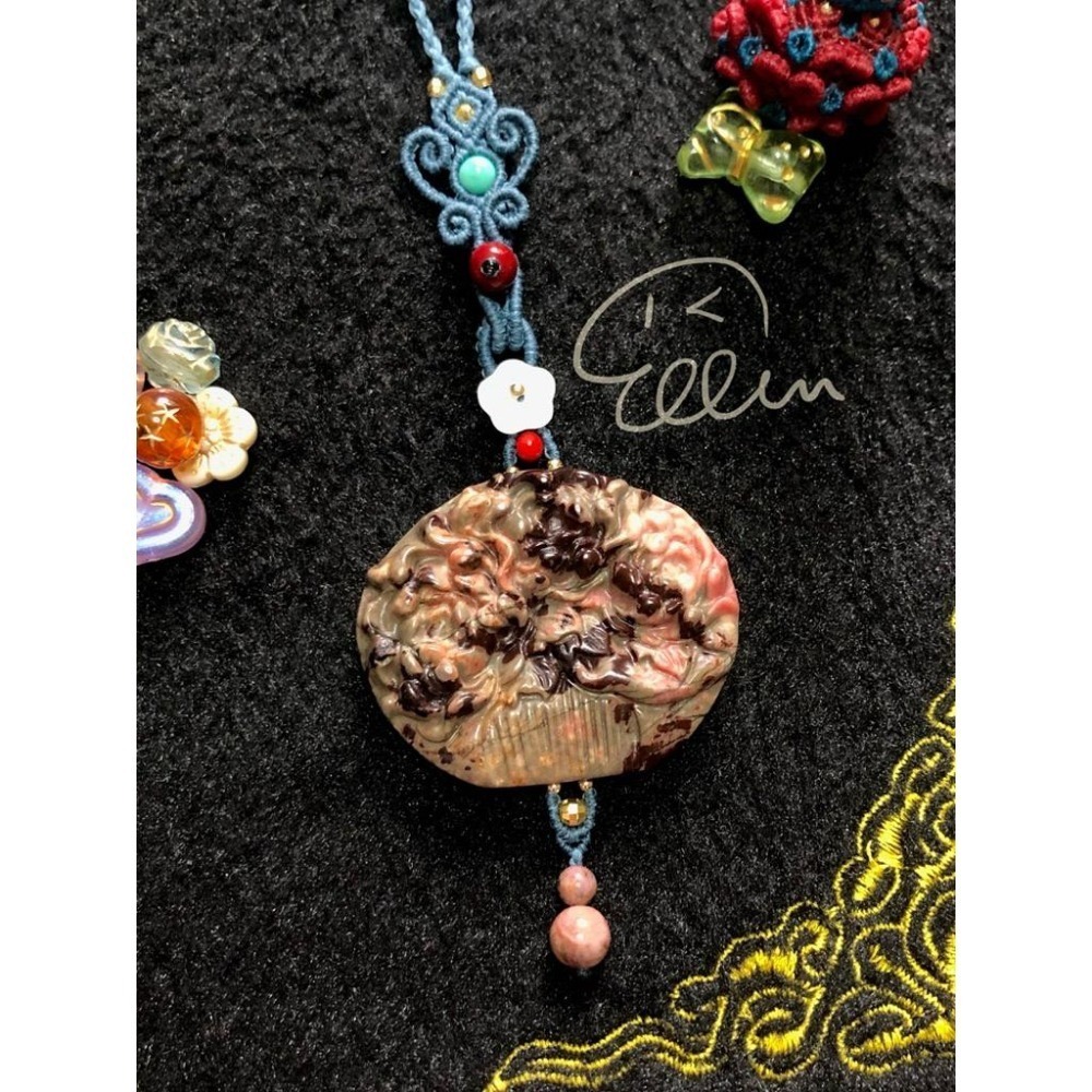 薔薇輝 牡丹花梳 莫蘭迪灰藍色系掛繩 蠟線編織掛繩/掛飾/掛件/包掛/編繩/吊飾可拆 G07-細節圖2