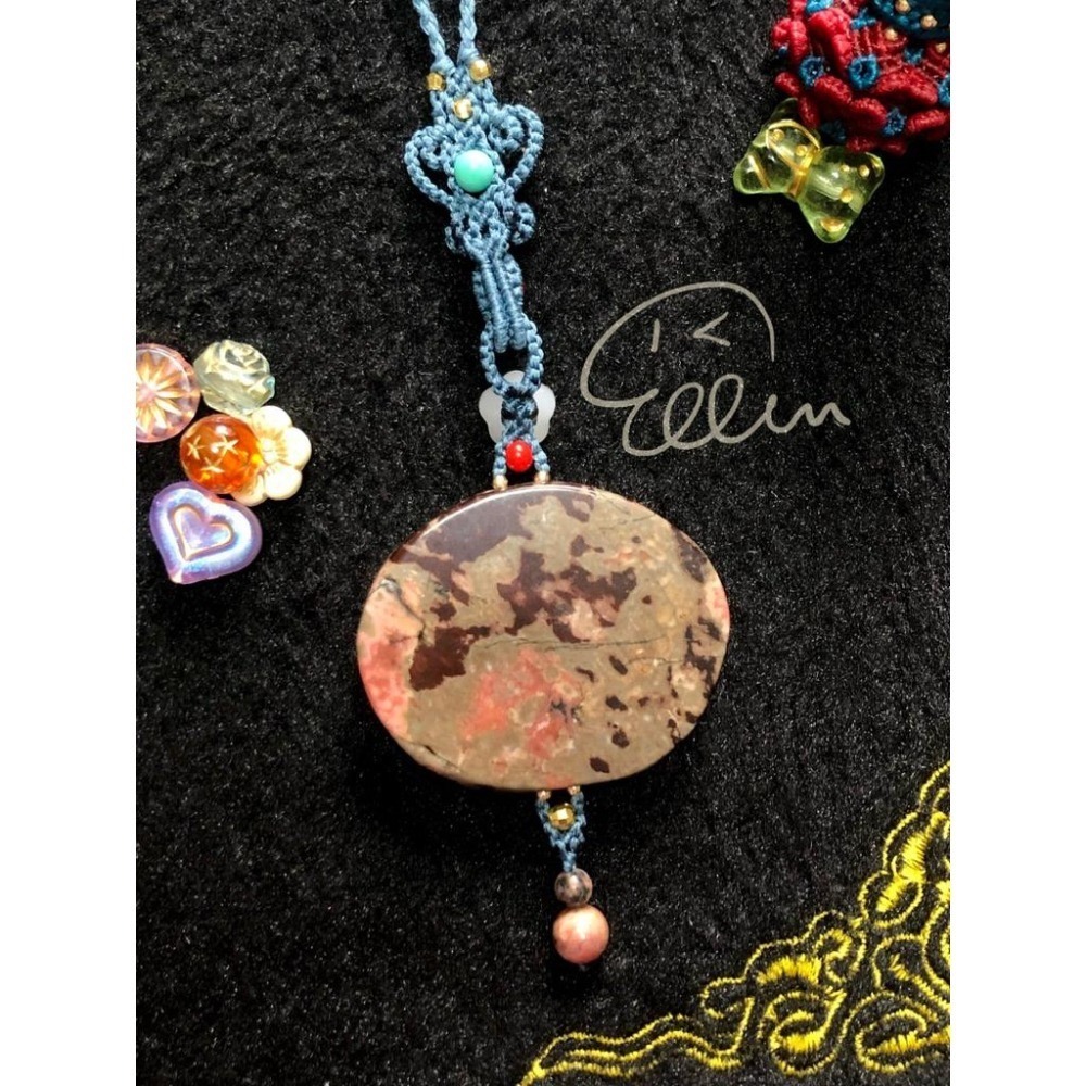 薔薇輝 牡丹花梳 莫蘭迪灰藍色系掛繩 蠟線編織掛繩/掛飾/掛件/包掛/編繩/吊飾可拆 G07-細節圖3