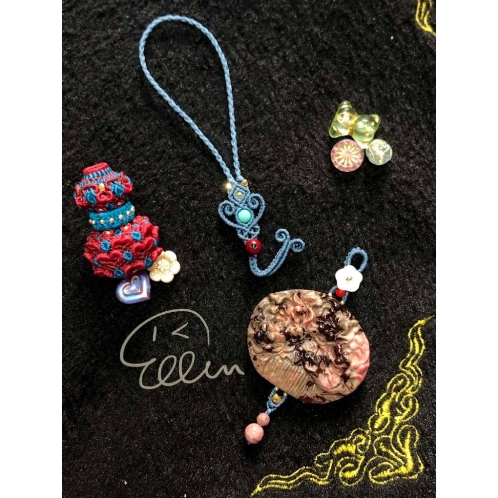 薔薇輝 牡丹花梳 莫蘭迪灰藍色系掛繩 蠟線編織掛繩/掛飾/掛件/包掛/編繩/吊飾可拆 G07-細節圖4