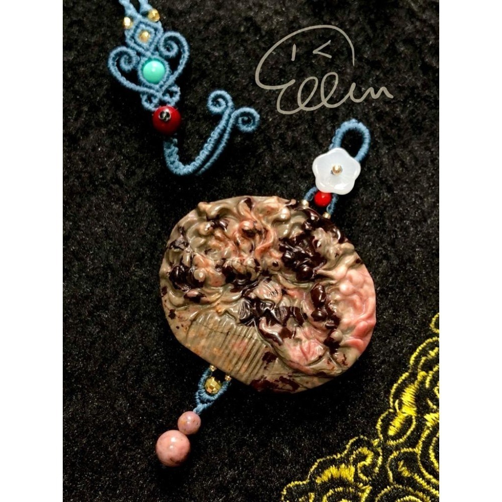 薔薇輝 牡丹花梳 莫蘭迪灰藍色系掛繩 蠟線編織掛繩/掛飾/掛件/包掛/編繩/吊飾可拆 G07-細節圖5