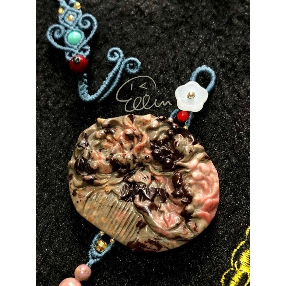 薔薇輝 牡丹花梳 莫蘭迪灰藍色系掛繩 蠟線編織掛繩/掛飾/掛件/包掛/編繩/吊飾可拆 G07-細節圖6