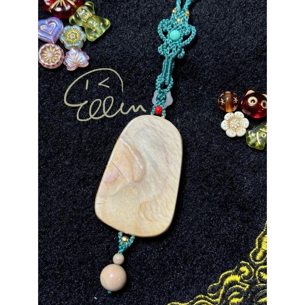 海洋石 吉慶有餘🎏 青綠色系掛繩 蠟線編織掛繩/掛飾/掛件/包掛/編繩/吊飾可拆 G08-細節圖3