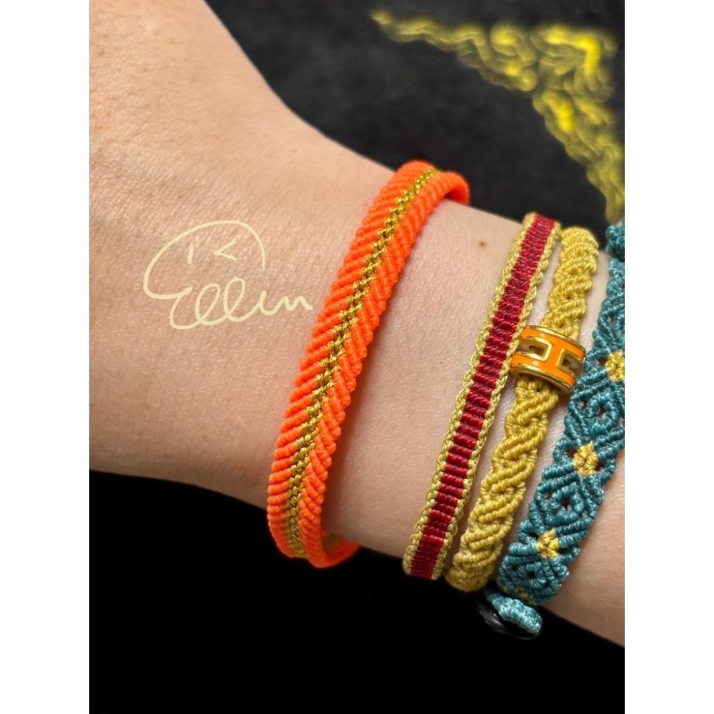 夏日亮眼衝浪🏄風格 螢光橘亮色系 蠟線編織手繩/腳繩/編繩/扣式 固定長度 B009-細節圖4