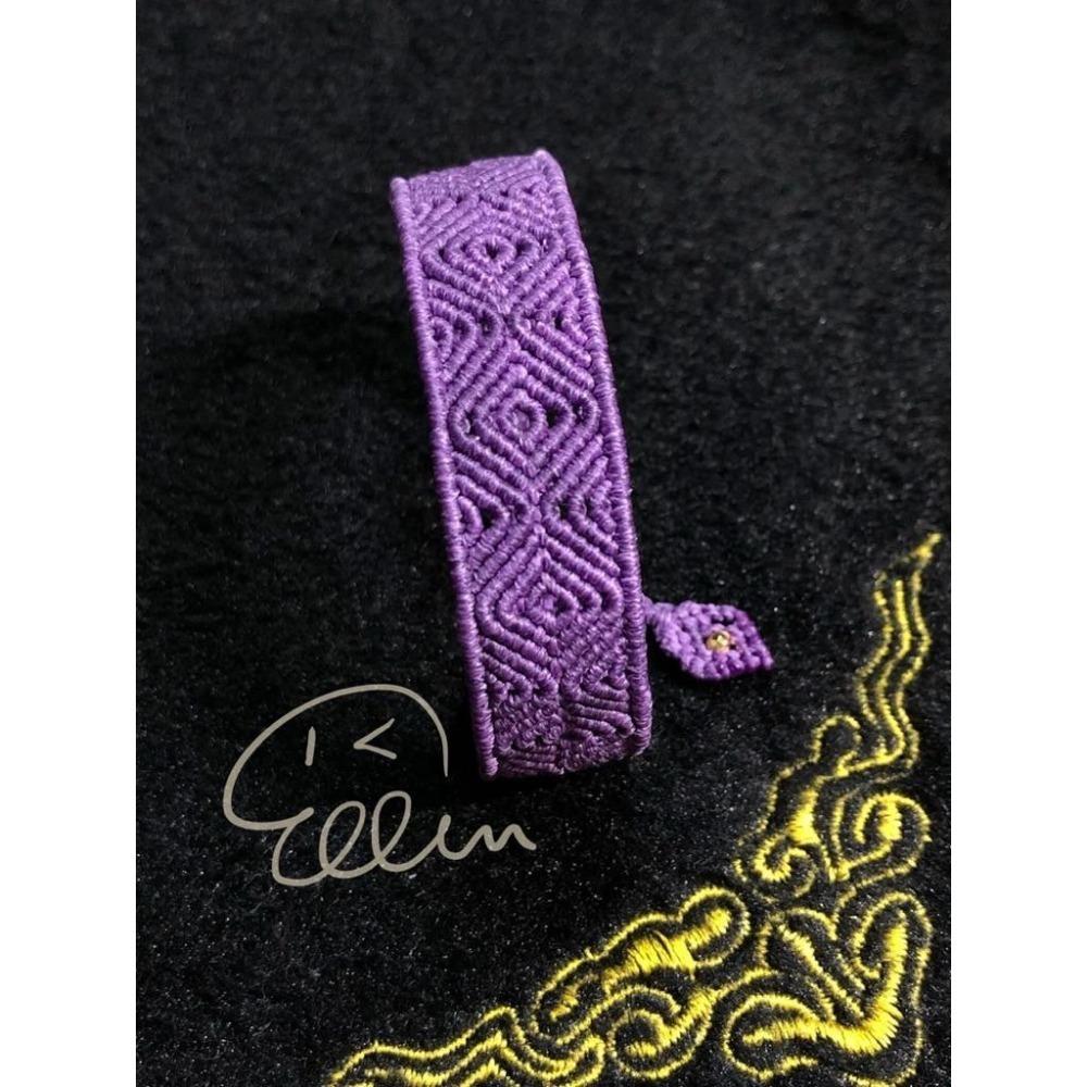 寬版大方 優雅紫色調 回紋造型 蠟線編織伸縮手鍊/蠟線手環/手繩/扣式 可微調整手圍 單尾伸縮 B089-細節圖3