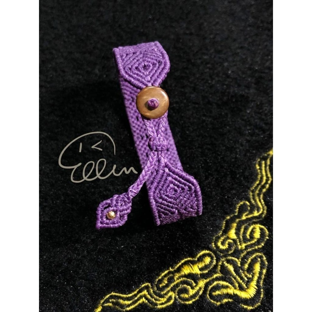 寬版大方 優雅紫色調 回紋造型 蠟線編織伸縮手鍊/蠟線手環/手繩/扣式 可微調整手圍 單尾伸縮 B089-細節圖4