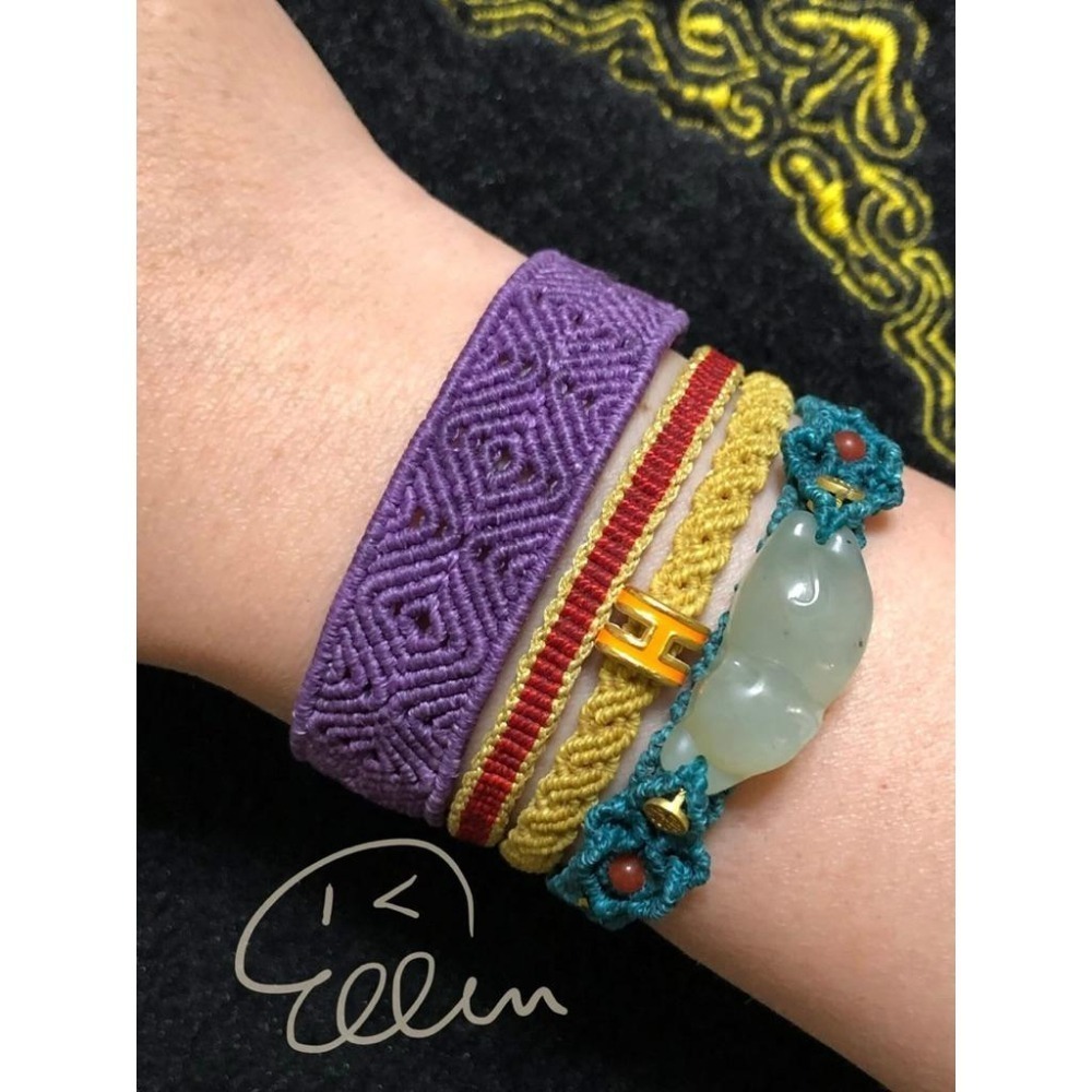 寬版大方 優雅紫色調 回紋造型 蠟線編織伸縮手鍊/蠟線手環/手繩/扣式 可微調整手圍 單尾伸縮 B089-細節圖5