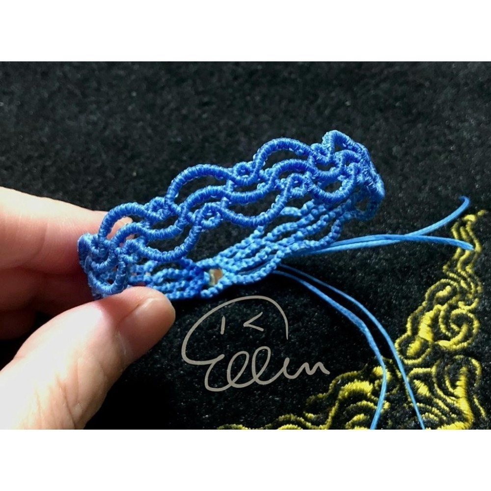 寬版波浪造型 水藍色系 蠟線編織手鍊/手環/手繩/編繩/扣式 固定長度 B038-細節圖2