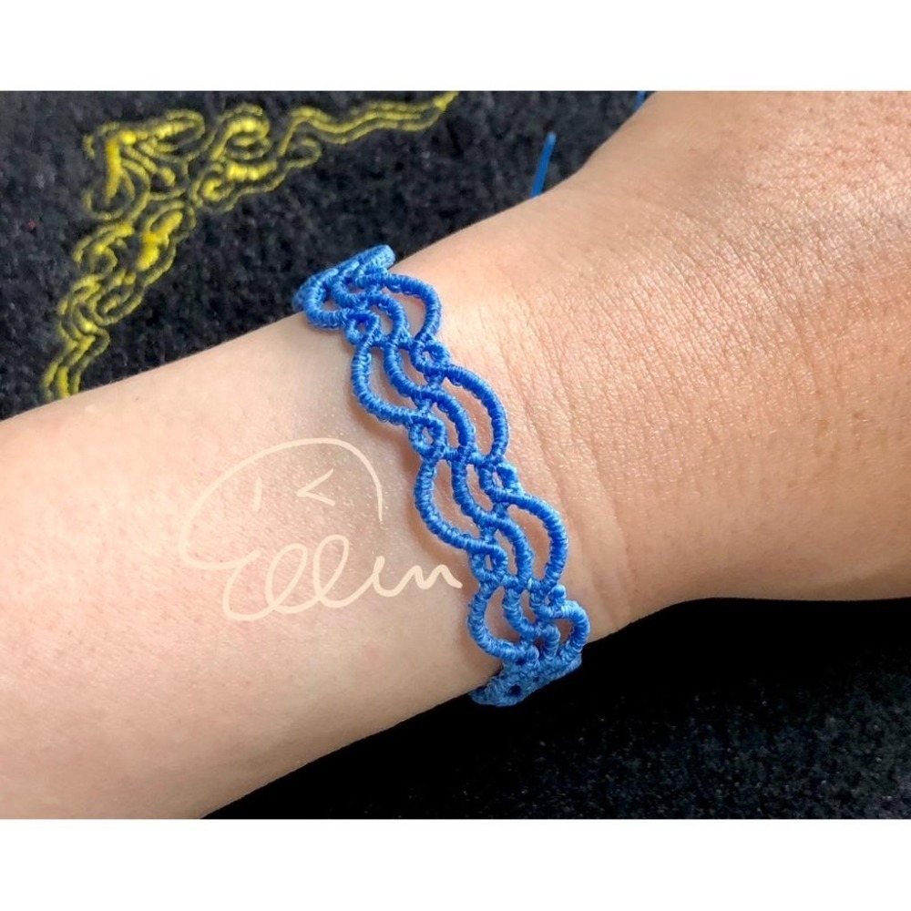 寬版波浪造型 水藍色系 蠟線編織手鍊/手環/手繩/編繩/扣式 固定長度 B038-細節圖3