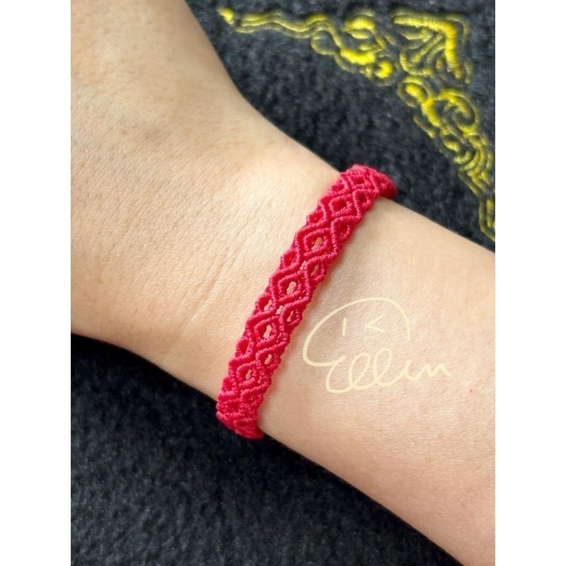 簡約紅繩 菱格回紋造型 蠟線編織手鍊/手環/手繩/編繩/扣式設計 固定長度 B071-細節圖4