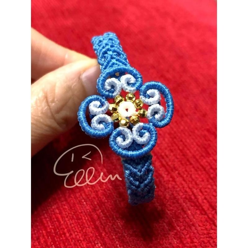 藍白四方如意 閃亮切面珠 蠟線編織手鍊/手環/手繩/編繩/扣式 固定長度 B056-細節圖2